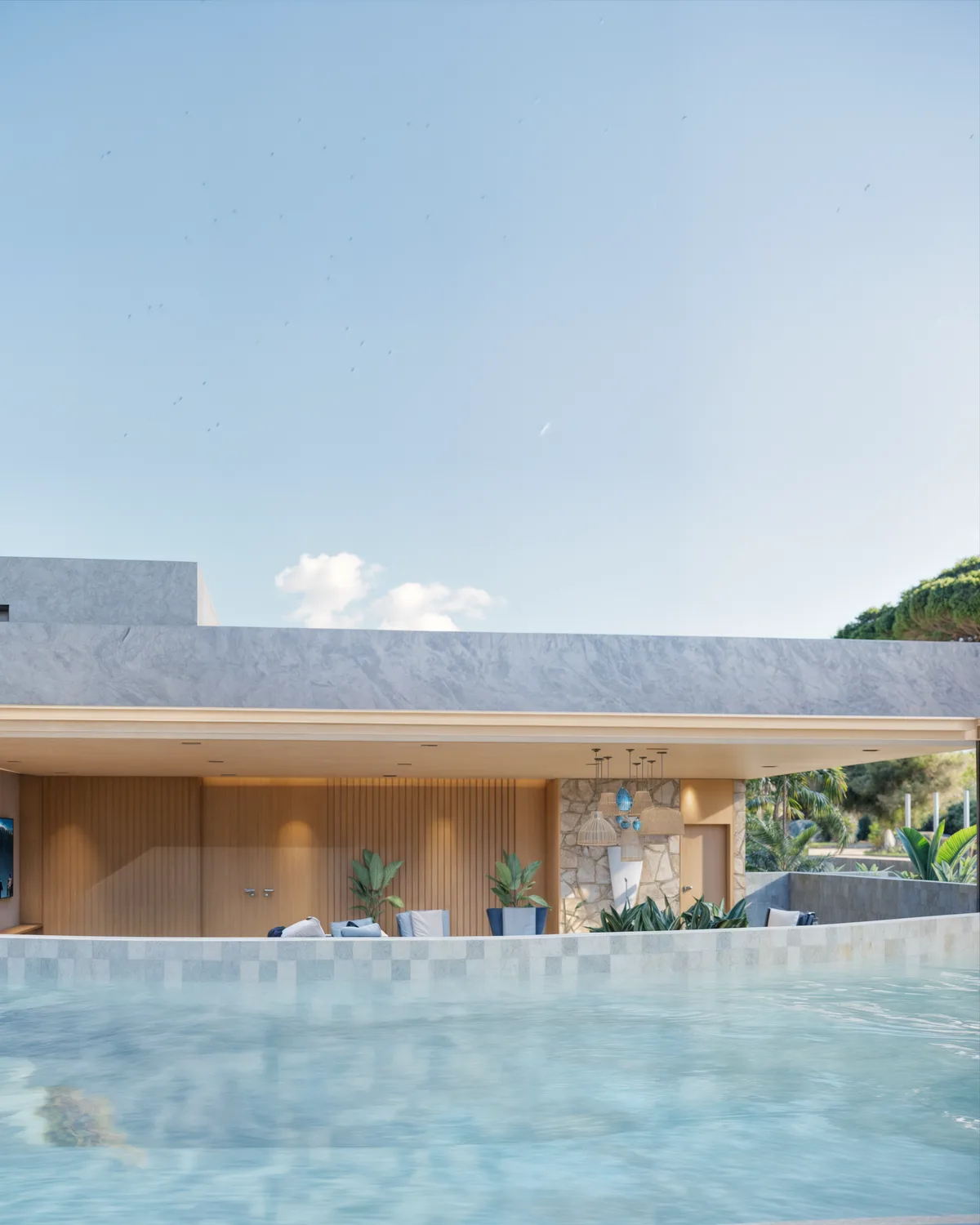 Piscina no rooftop — Design exclusivo. Perspectiva ilustrada.
